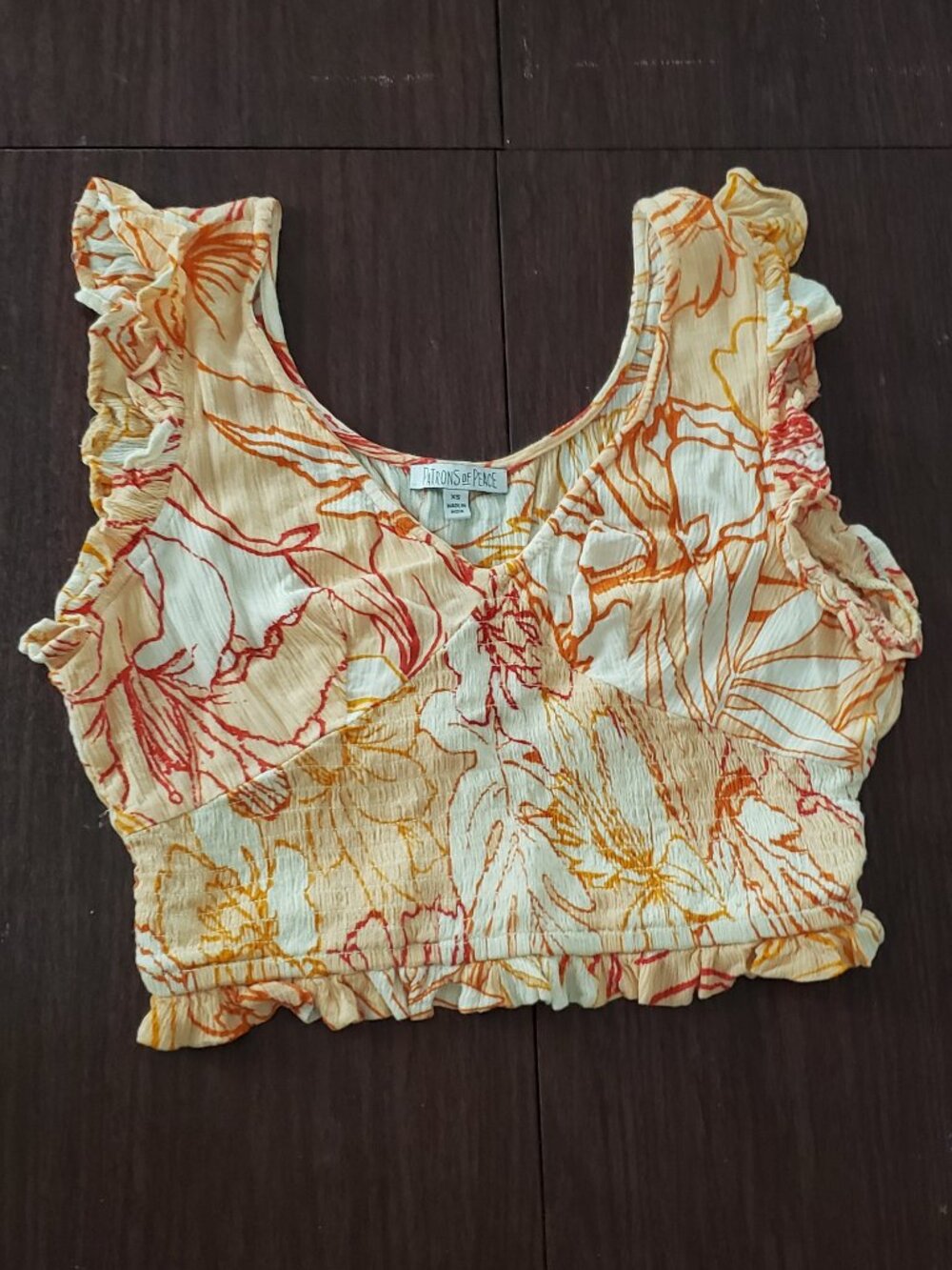 Orange Cream tropical floral crop top XS